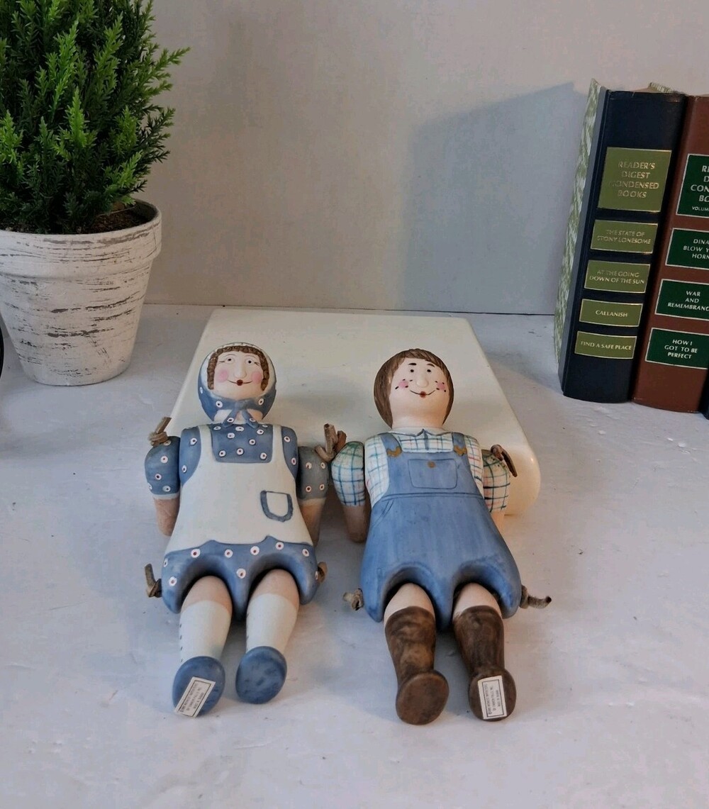 VTG 1980s Midwest of Cannon Falls Ceramic Rag Doll Ornament Set w/ Tags